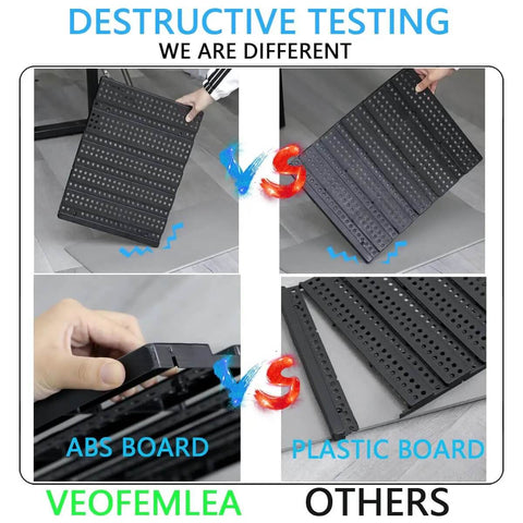 Comparison of ABS board versus plastic board for wall-mounted storage bins kit durability testing.