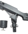 360 Degree MiniPort Fishing Rod Holder Set With Track Mount Base Kit No Tool Needed Quick Release Rod Socket System Universal Kayak Rail Or Hull Mount Includes 2 Round Bases And All Installation Accessories. Black kayak rod holder with round base and push-lock mount, fiberglass reinforced nylon