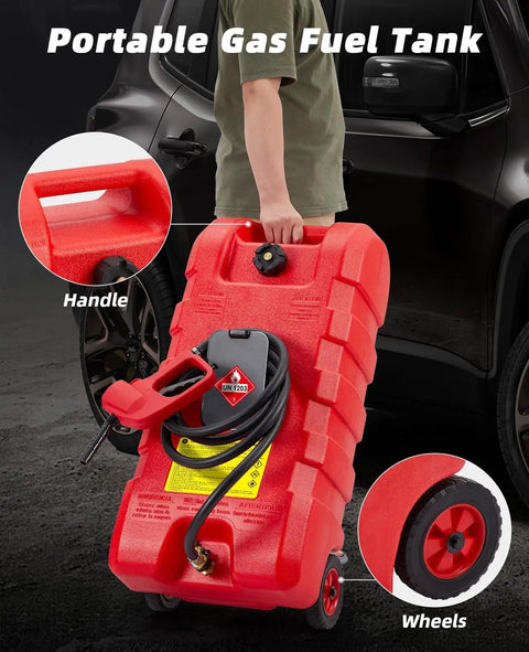 Rugged 15 Gallon Gas Caddy With Manual Fuel Transfer Pump And 10 Ft Hose. Industrial Grade Hpe Build For Leak Proof Heavy Duty Portable Gas Storage, Perfect For Trucks And Emergency Prep
