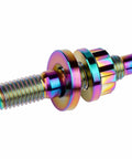 Close-up of single stud from Beefy Titanium Exhaust Manifold Bolt Kit M8 x 1.25 Pitch 45mm Studs With Flange Nuts And Washers Rainbow Titanium Finish