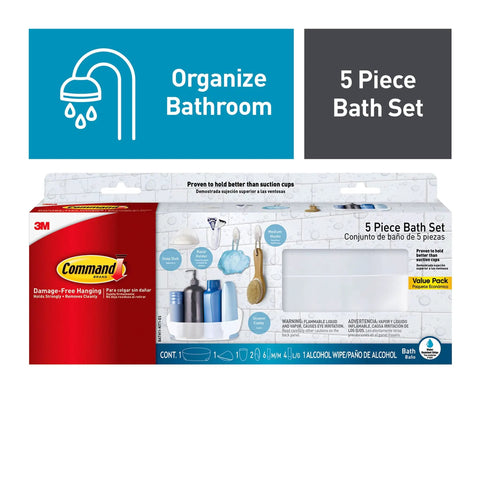 Damage Free Bathroom Organization Five Piece Set With Shower Caddy Soap Dish Toothbrush Holder And Two Water Resistant Strips