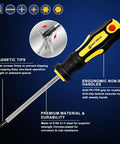 All In One Magnetic Screwdriver Set With Case For Home Repairs And DIY Projects Precision Bits And Flexible Shaft Perfect For Furniture Assembly Electronics Fixes And Everyday Maintenance, showing ergonomic handle and magnetic tip features