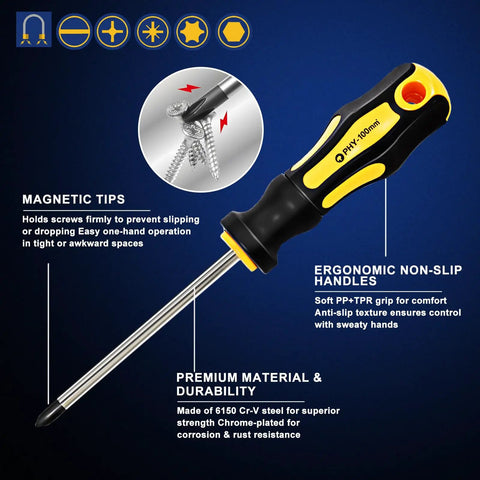 All In One Magnetic Screwdriver Set With Case For Home Repairs And DIY Projects Precision Bits And Flexible Shaft Perfect For Furniture Assembly Electronics Fixes And Everyday Maintenance, showing ergonomic handle and magnetic tip features