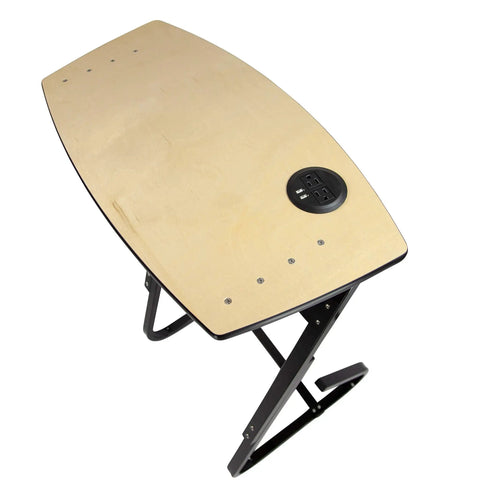 At Home Bike Trainer Desk With USB And AC Power Adjustable Height For Any Bike Easy Clean Laminated Birch Top Built In Cable Management