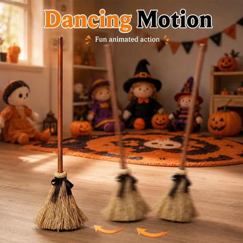 Floating Witch Broom 37 Inch Lit Up Dancing Broomstick With Motion Activation Touch Sensing Spooky Sounds Mute Mode Indoor Party Decor For Haunting Displays And Seasonal Cheer, straw broom at Halloween display