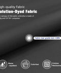 High-quality solution-dyed fabric for patio umbrella, 240g, UV 50+ polyester, water-repellent, colorfast, friction resistant.