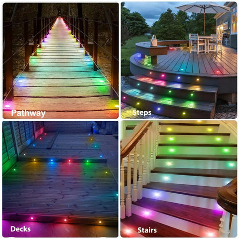 LED Deck Lights Kit Multicolor 20 Pack 1.22 Inch RGBW IC Smart Recessed Low Voltage on pathways, steps, decks, and stairs