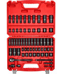 Pro Grade 3/8 Inch Drive Impact Socket Set, 64-Piece With Deep And Shallow 6 Point Sockets, SAE And Metric Sizes, CR-V Steel in case