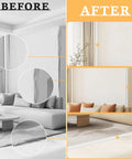Before and after image showing Slick Finish Flexible Wall Corner Protector Self Adhesive Tpe Edge Guard Strip on drywall.