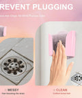 Game Changing Shower Wall Hair Catcher With Reusable Silicone Bristles For No Sweat Drain Protection displaying hair catcher in use.