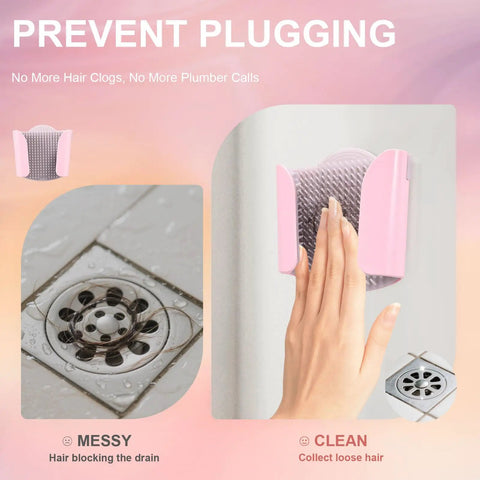 Game Changing Shower Wall Hair Catcher With Reusable Silicone Bristles For No Sweat Drain Protection displaying hair catcher in use.