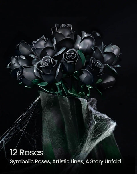 Dope Black Rose Bouquet Building Set For Adults Gothic Vintage Flower Kit To Craft A Realistic Dark Rose Centerpiece Perfect Valentines Gift For Her Girlfriend Mom Wife Home Office Decor, 12 roses