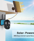Solar Powered Outdoor Security Cam Wire Free With 360 Degree View And 2K PTZ Color Night Vision Human Detection mounted poolside