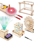 Wooden STEM Building Kit For Kids Ages 8 To 12 With Five Physics Models Including Newton Cradle Rainbow Fiber Optic Lamp