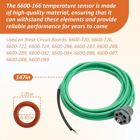 ArrogantF 6600-166 temperature sensor with green cable, gray connector, and orange O-ring.