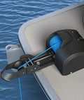 Rock Solid 45 Lbs Electric Boat Anchor Winch With Remote Control Saltwater Marine Windlass Kit on boat deck with braided blue rope.