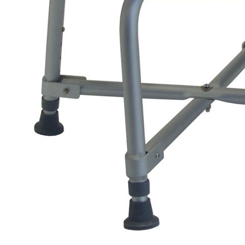 Close-up of non-slip feet on Heavy Duty Bariatric Shower Chair With Back Support, 600 lb weight capacity, adjustable height, grey frame.