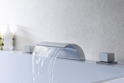 Deck Mount Tub Faucet With Two Handles Waterfall Spout For Roman Tub In Chrome Finish, Quick Fill High Flow Bath Faucet ICC PMG Certified ASME A112 CSA B125 1 Certified For Bathroom Use