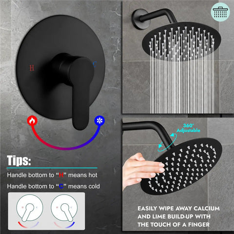 Heavy Duty 8 Inch Round Rain Shower Head With Smooth Flow Valve Slick Matte Black Bath Fixture Set Wall Mounted Bathroom Upgrade Kit Hassle Free Swap Out And Built Tough Enough