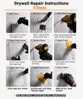 Step-by-step guide for using 34 Piece Drywall Repair Kit For Large Holes And Cracks That Wont Break The Bank Includes 12x12 Inch Patch Saw Wood Backing Boards Spackle Mesh Tape Pencil And More For Quick Easy DIY Wall Repair.