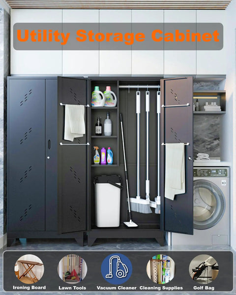 Open 75 Inch Heavy Duty Metal Garage Storage Cabinet With Lockable Doors For Tools And Gear, Tough Steel Tool Organizer