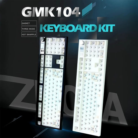 Next Level Full Size Mechanical Keyboard Barebones Kit Decked Out With Smart Screen And Volume Knob Hot Swappable Gasket Mount Tri Mode Wireless Qmk Via Programmable Legit Smooth Rgb Backlit Board Black black and white keyboard kit with hot swappable layout.