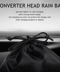 Tough As Nails EV Charger Plug Cover Heavy Duty Waterproof Shield. Black converter head rain bag with drawstring design.