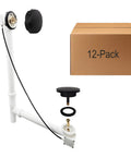 Heavy Duty Matte Black Bath Drain Trim Kit With 27 Inch Cable Drive Rotary Overflow Knob And European Pop Up Stopper Includes Poly Pipes And Pro Level Fittings Built Solid For No Hassle Installations And Quick Room Upgrades In 12 Pack Lots with components and packaging.