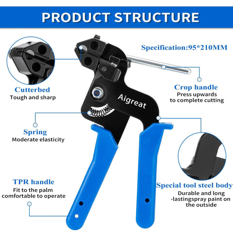 Detailed view of the Heavy Duty Stainless Steel Zip Tie Cutter Kit With 100 Self Locking Metal Ties For Fastening And Clean Cuts