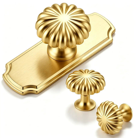 Close-up of 10 Pack Vintage Cabinet Knobs With Backplates In Brushed Brass Single Hole Drawer Handles showcasing design and details.