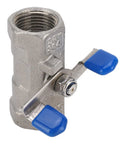 3/8 Inch Full Port Stainless Steel Ball Valve featuring a workhorse grade crush proof body and blue twist handle for water and gas.