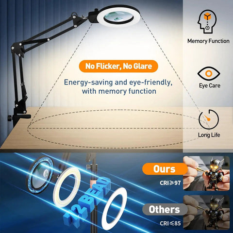Pro Grade Floor Magnifying Lamp With Light And Stand 30x 12x Magnification Stepless Brightness and Color Modes Adjustable Height