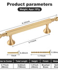 Product parameters of Two Pack Solid Brass Cabinet Handles In Gold Finish, showing dimensions, weight, and material details