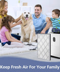Replacement H13 True HEPA Filter For Shark Air Purifier 6 HE601 HE602 Model shown with family and dog in living room.
