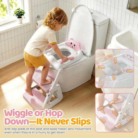 Adaptive Toddler Potty Training Seat With Built In Step Stool Ladder Featuring Full Height Customization Plus Extra Tough Anti Slip Platform For Standard Or Wide Toilets Totally Tight Setup For Tiny Trailblazers