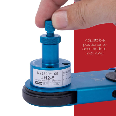 Universal Positioner Head UH2-5 for Precise Crimping of Machined Contacts with AF8, Compatible with M22520/1-05, Adjustable to Handle 26-12 AWG