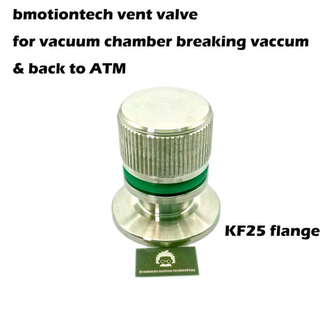 Front view of KF25 flange vent valve, metal knurled cap with green seal.