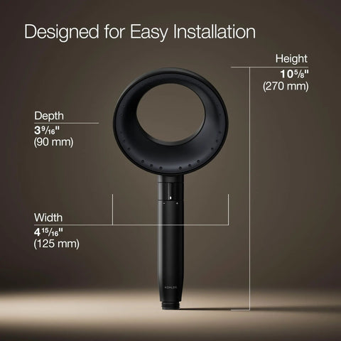 Statement VES Single-Function Handshower Matte Black 1.5 GPM Water-Saving Shower Head With dimensions labeled for easy installation.
