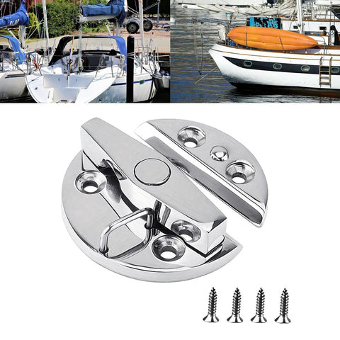 Boat Door Latch Catch Hardware 316 Stainless Steel With 180 Degree Rotating Knob and screws shown