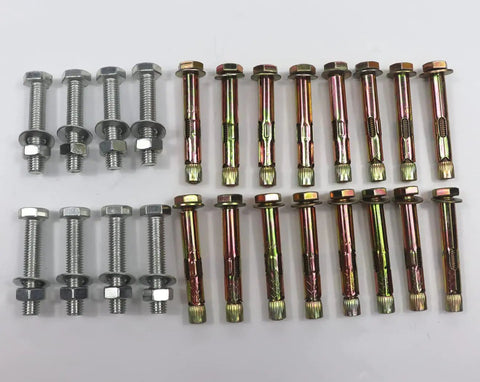 Four Pack Post Base Kit With Expansion Screws And Bolts For One And Five Eighths Inch Strut Assembly Galvanized Steel Rustproof Six By Six Inch Square Base Heavy Duty Outdoor Fence Deck And Railing Support