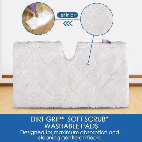 Replacement Steam Mop Pads For Shark Vacmop And Steam Pocket Mops, white microfiber pad with dirt grip texture, 12.5 x 7 inch.