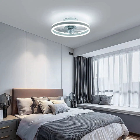 Modern Flush Mount Ceiling Fan With Lights White Remote And App Control in bedroom ceiling view