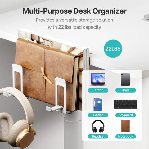 Slick Under Desk Laptop Stand Vertical Dual Slot Holder designed for home office, holding notebooks and devices securely.