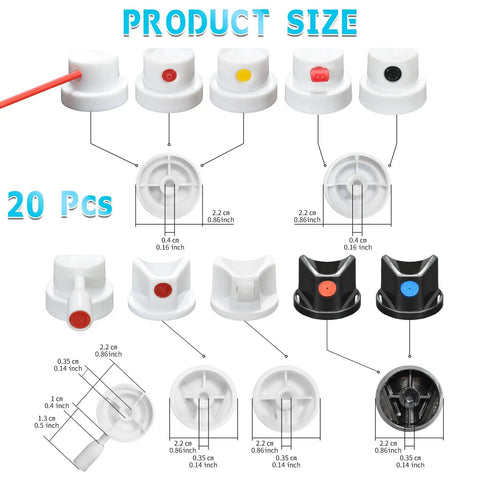 20 Spray Can Nozzle Tips Set For Badass Graffiti Murals And Epic DIY Overhauls Precision Fine Liners with various cap sizes.
