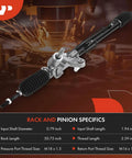 Beefed-Up Power Steering Rack And Pinion For Honda Civic 1996-2000 1.6L And Acura EL 1997-2000 1.6L With Inner Tie Rods And Dust Boots Hydraulic Power Steering Left Hand Drive Only, showing detailed specifications and size measurements.