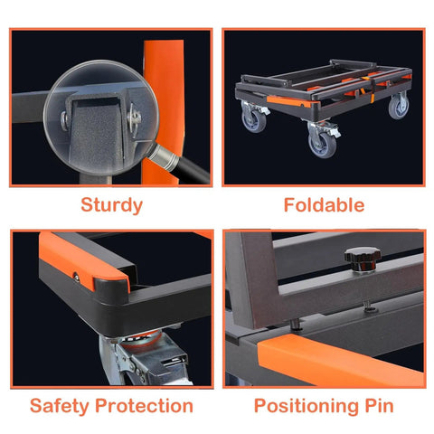 Close-up features of Heavy Duty Steel Glass Transport Cart With Smooth Swivel Casters And Scratch Resistant Pads, Foldable Panel Dolly.