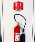 Fire Extinguisher Sign With Down Arrow, V-Shaped Acrylic Plastic, 3 Pack, 6 By 8 Inches, Four Pre Drilled Holes, Includes Matching Screws