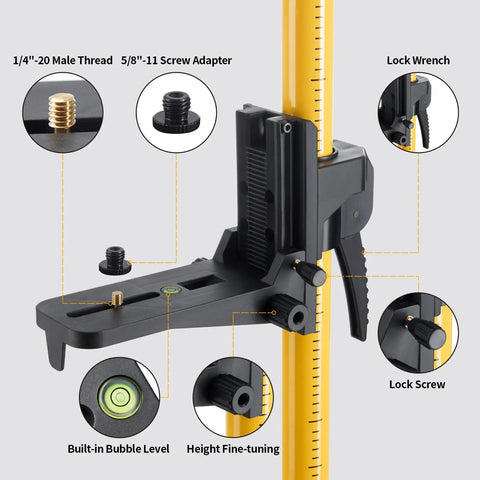 Beefed Up Pro Grade Telescoping Laser Pole with Tripod for Rotary and Line Lasers, 12 Feet 3.7 M Adjustable Height, detailed view