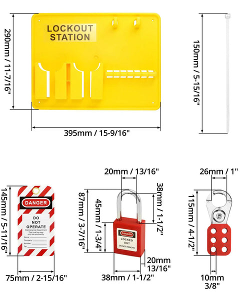 Pro Grade Lockout Tagout Station Kit With LOTO Tools For Industrial Safety, includes lockout station, hasps, and padlocks