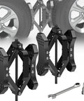X-Shaped Wheel Chocks for Travel Trailers and RVs, Heavy Duty Steel Stabilizers, Drill Adjustable Design, black set with tools